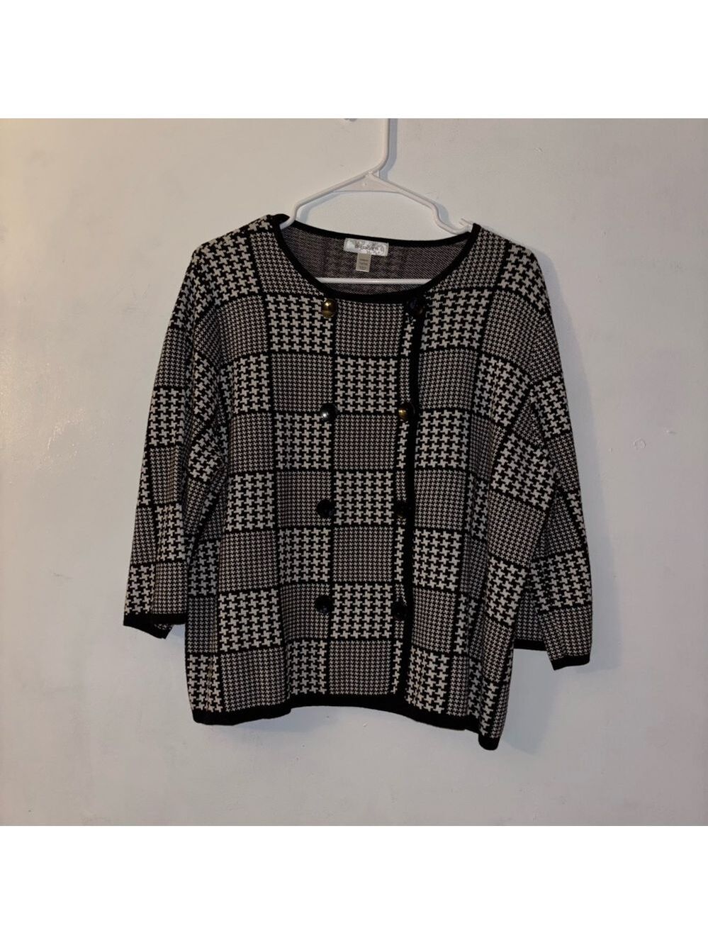 dress barn Women's Black Houndstooth Checkered Sweater Plus 14/16